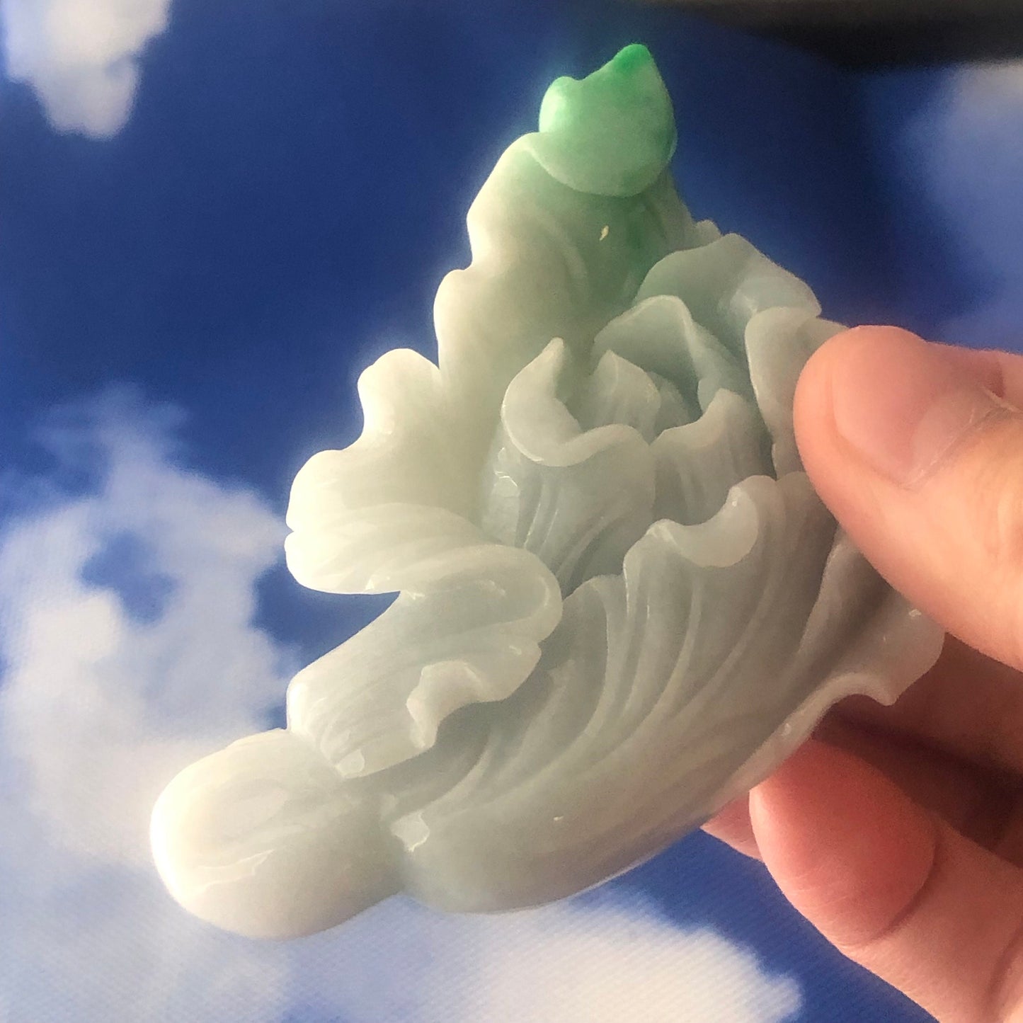 75.3mm Green Jadeite Jade Carved Vegetable 白菜 Hand Display