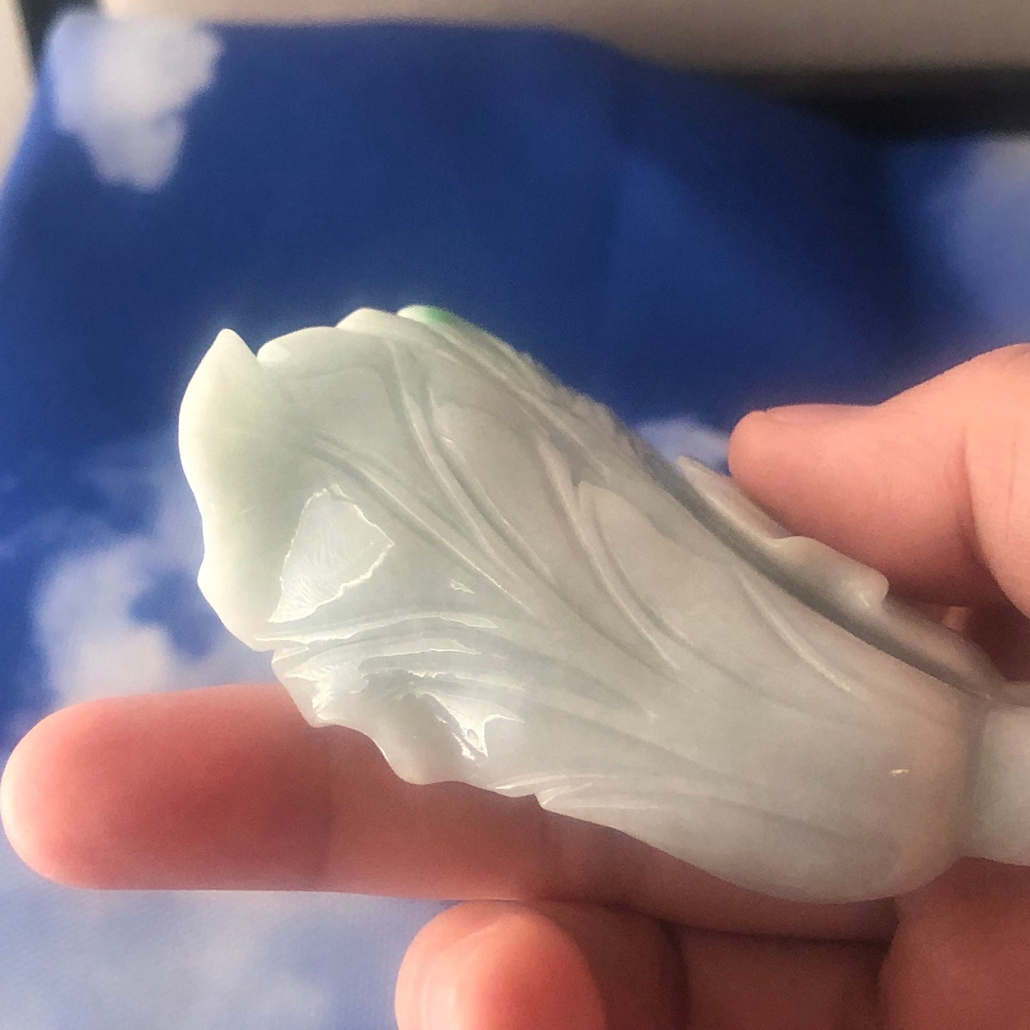 75.3mm Green Jadeite Jade Carved Vegetable 白菜 Hand Display