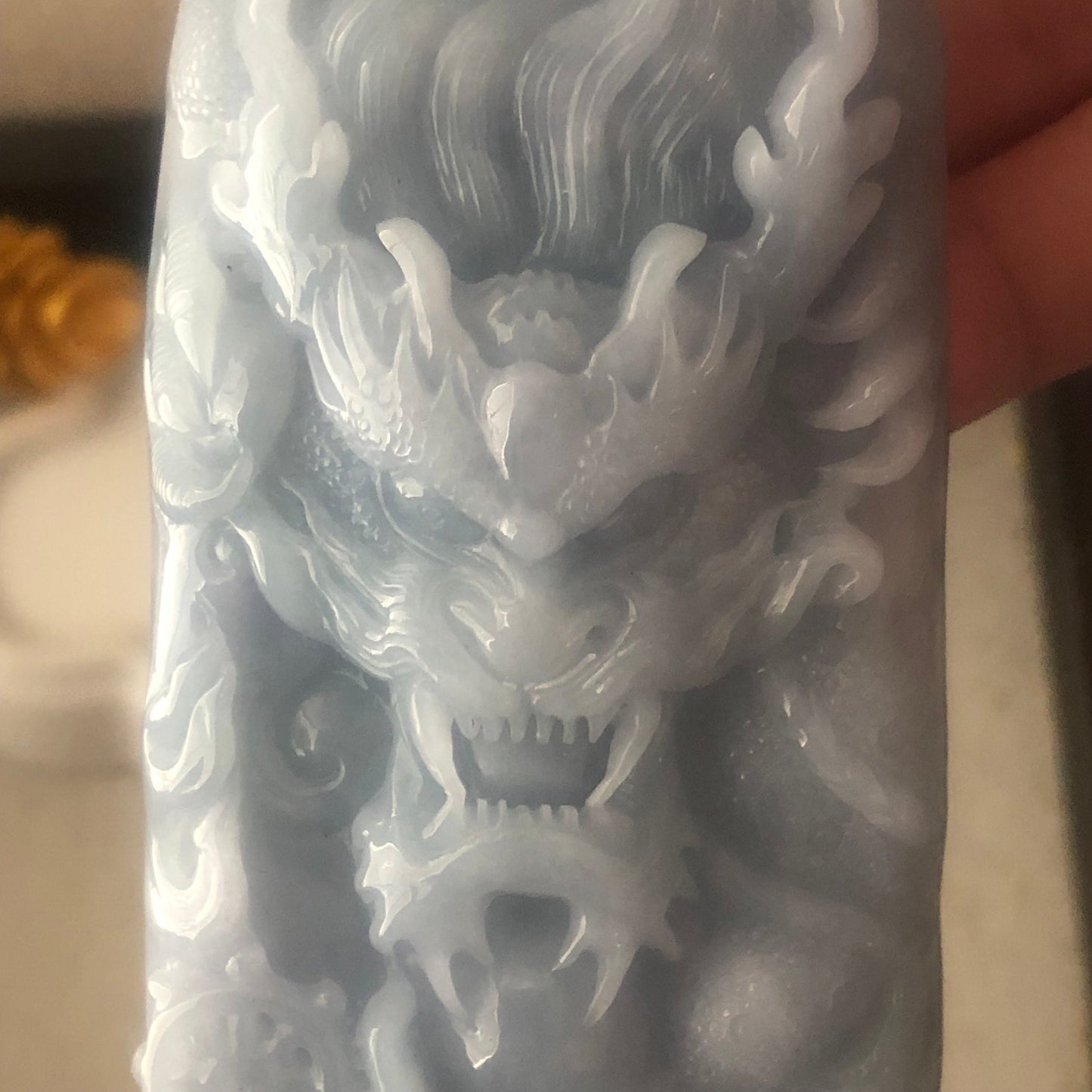78mm Jadeite Jade Icy Lavender Blue carved dragon Pendant