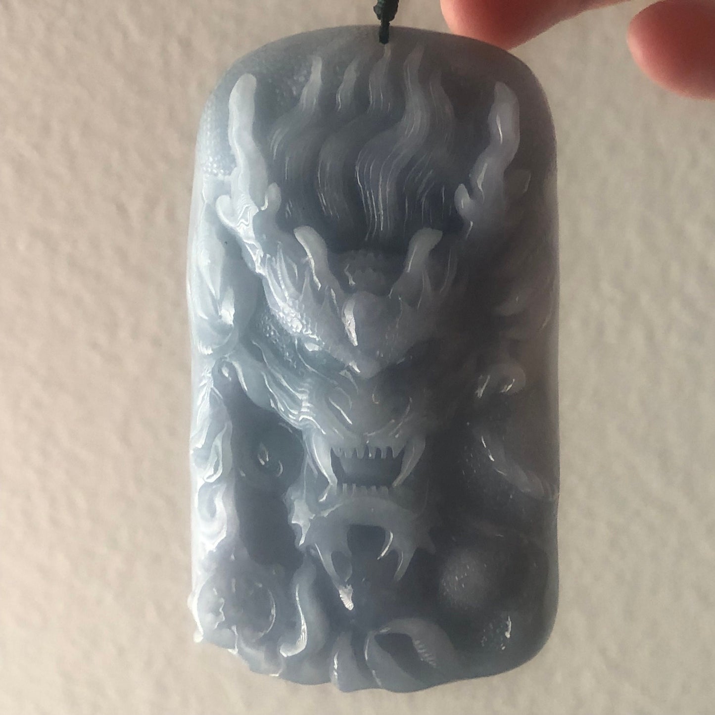 78mm Jadeite Jade Icy Lavender Blue carved dragon Pendant