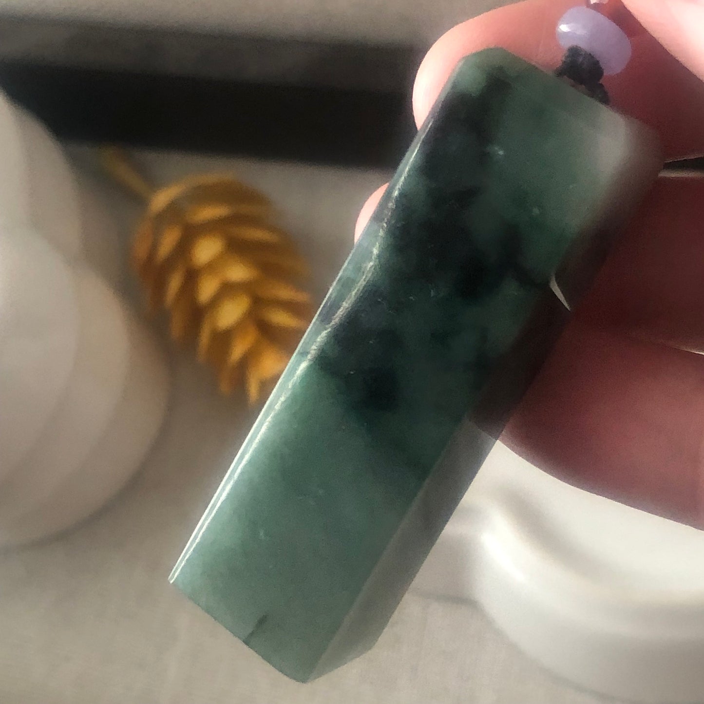 49mm Jadeite Jade Wuji Green Float Flowers Statue Display Stamp Pendant