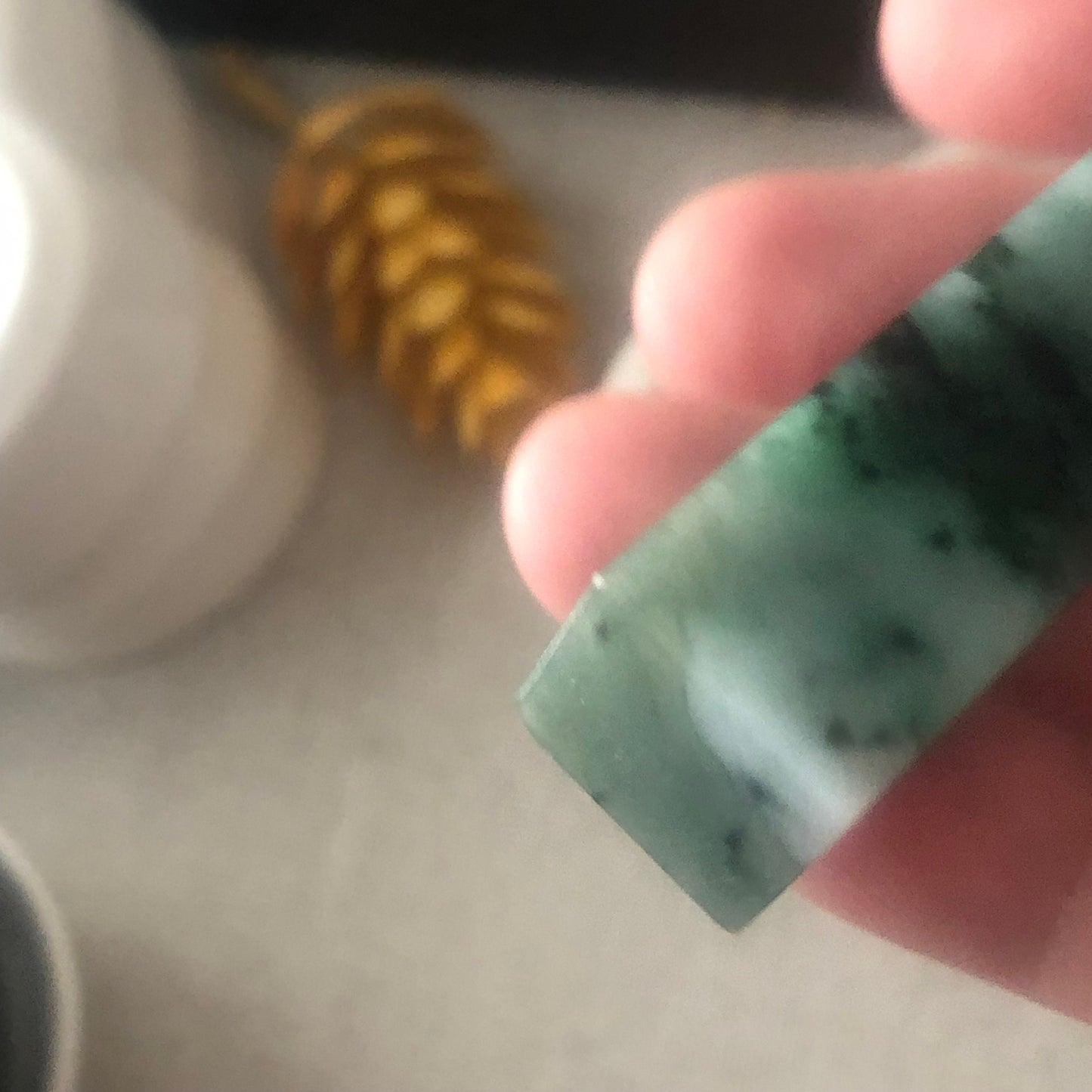 49mm Jadeite Jade Wuji Green Float Flowers Statue Display Stamp Pendant