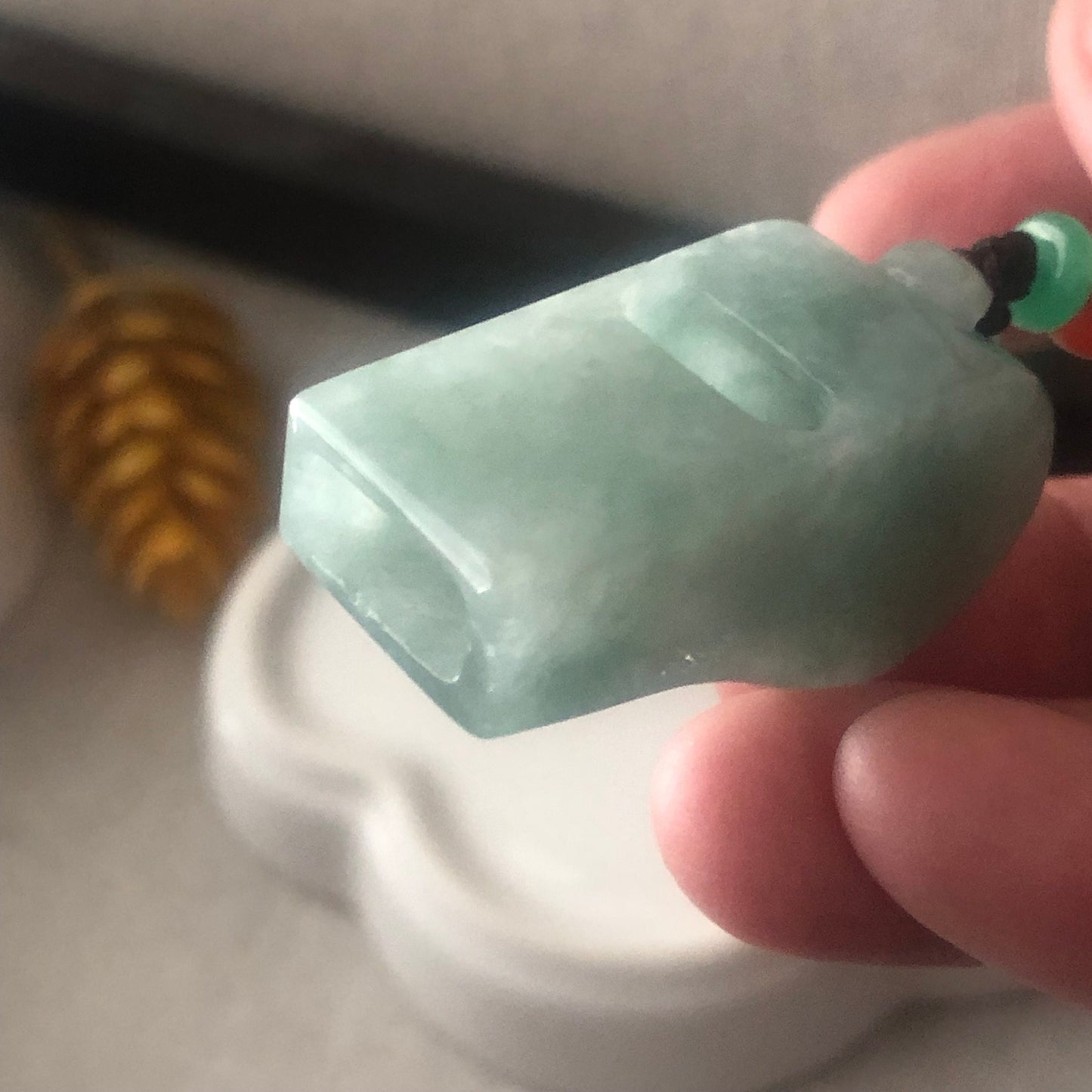 35mm Green Jadeite Jade Whistle Pendant