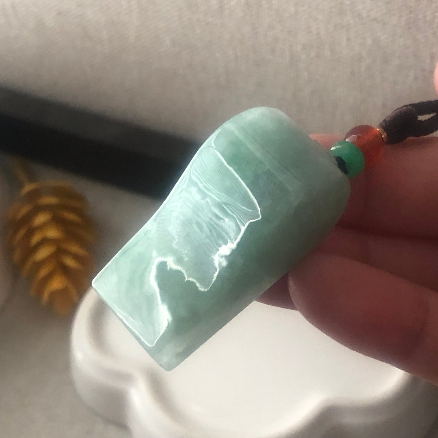 35mm Green Jadeite Jade Whistle Pendant