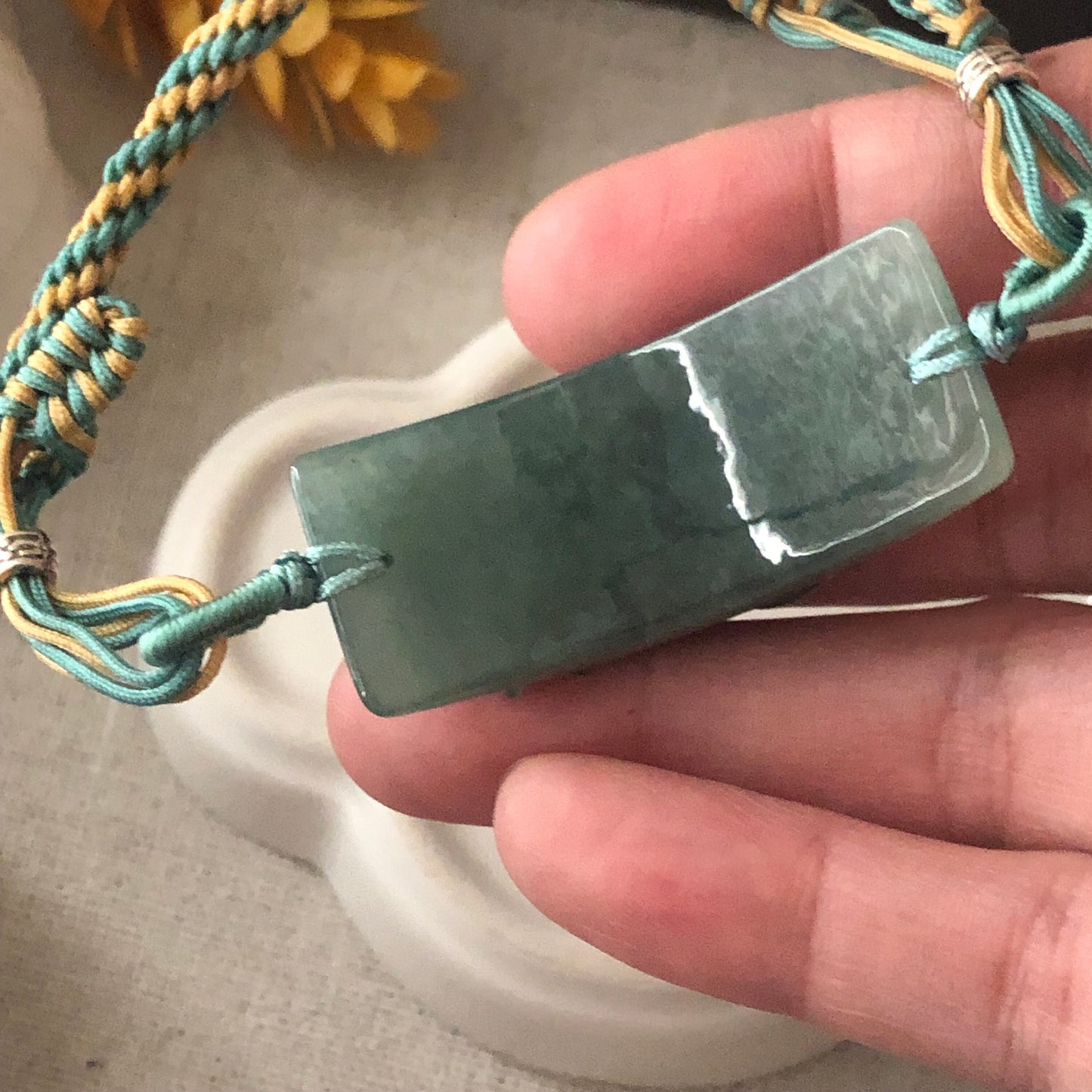 42 mm Icy Green carved Lotus Flower Jade Bracelet