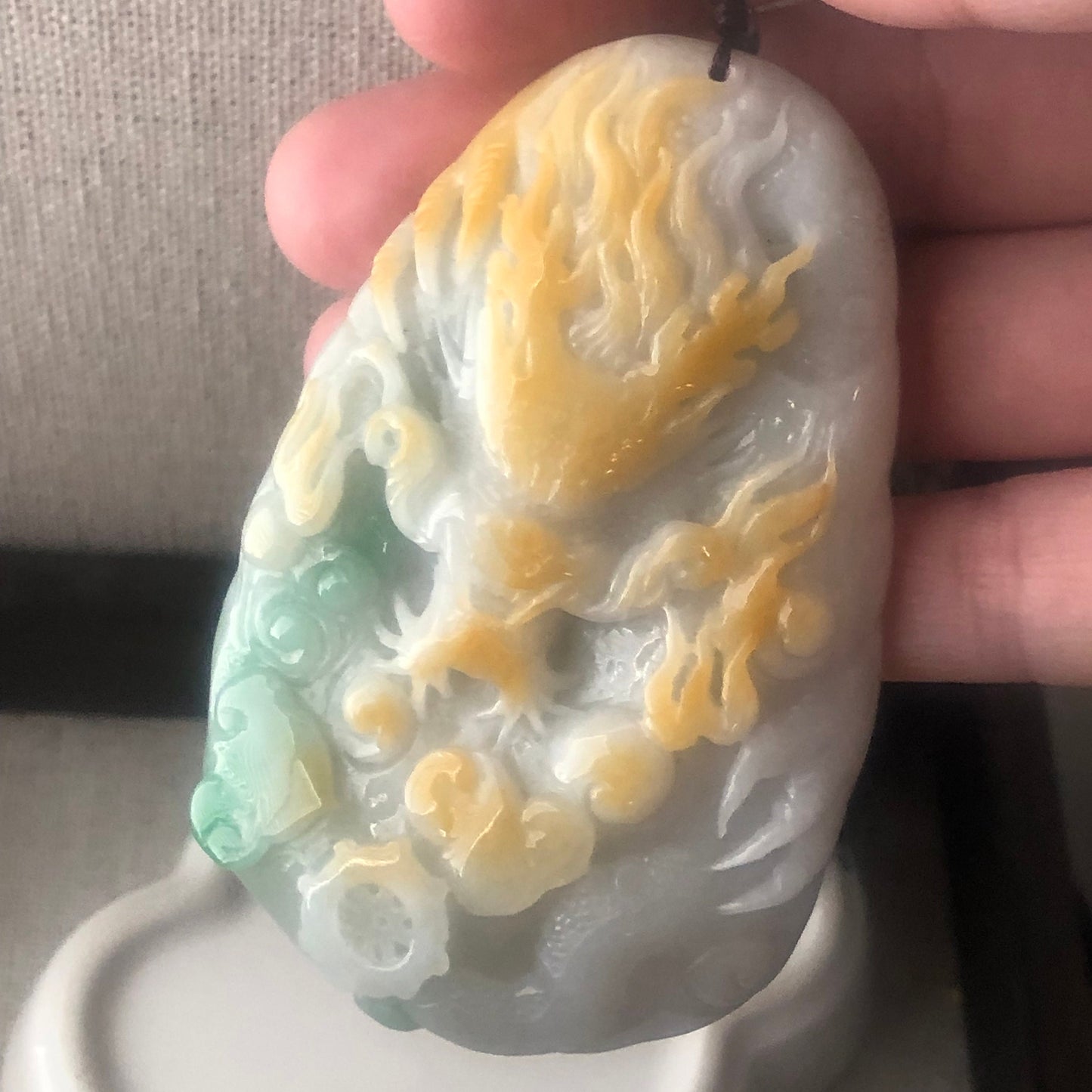 77.8 mm Jadeite Jade Yellow Green Carved Dragon Pendant Charm