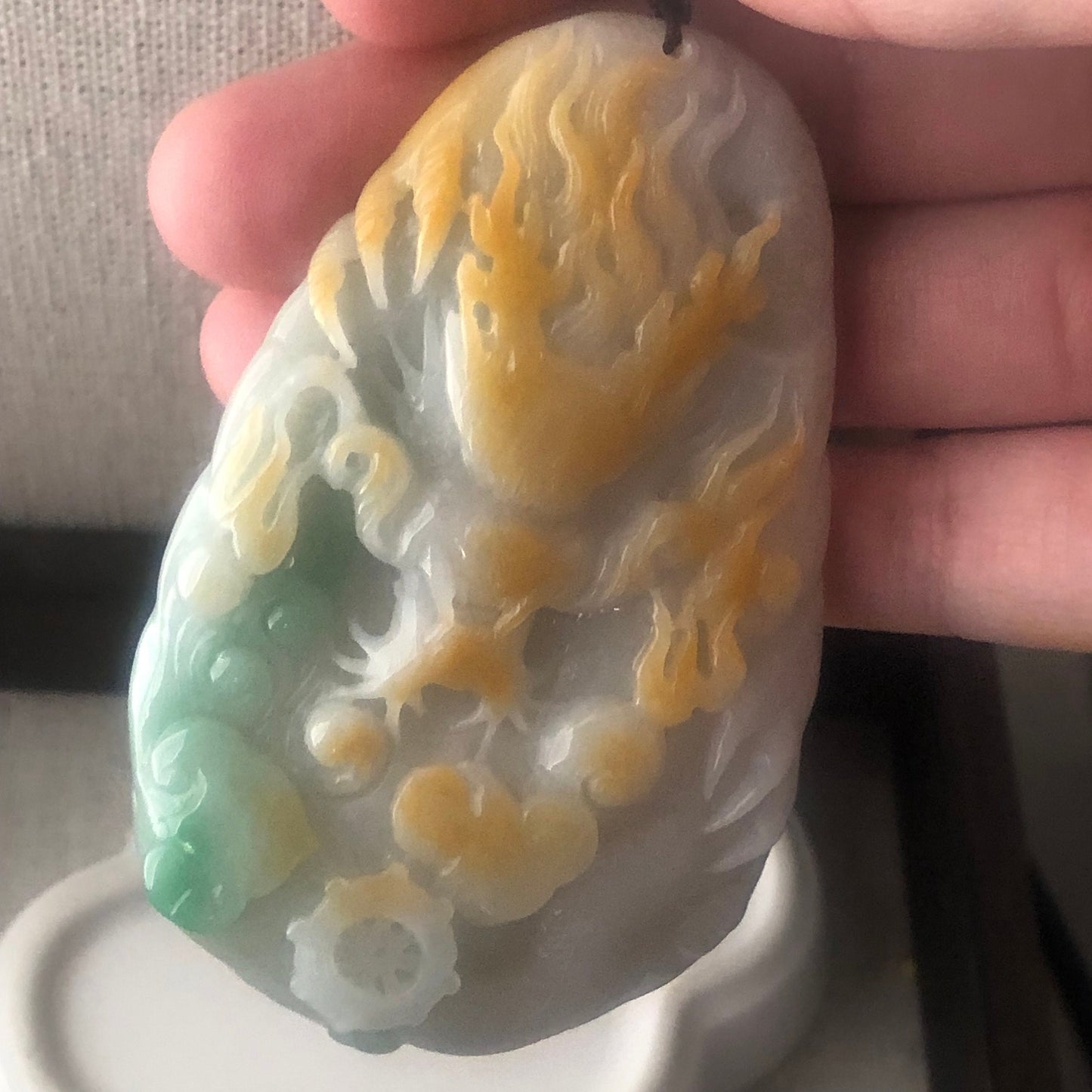 77.8 mm Jadeite Jade Yellow Green Carved Dragon Pendant Charm