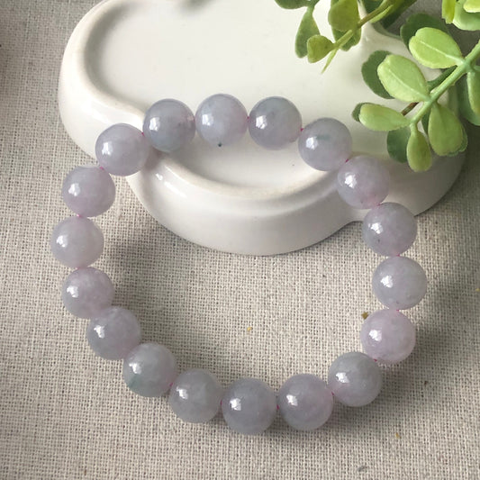 11mm Icy Smoky Lavender Jade Jadeite Big Bead Bracelet