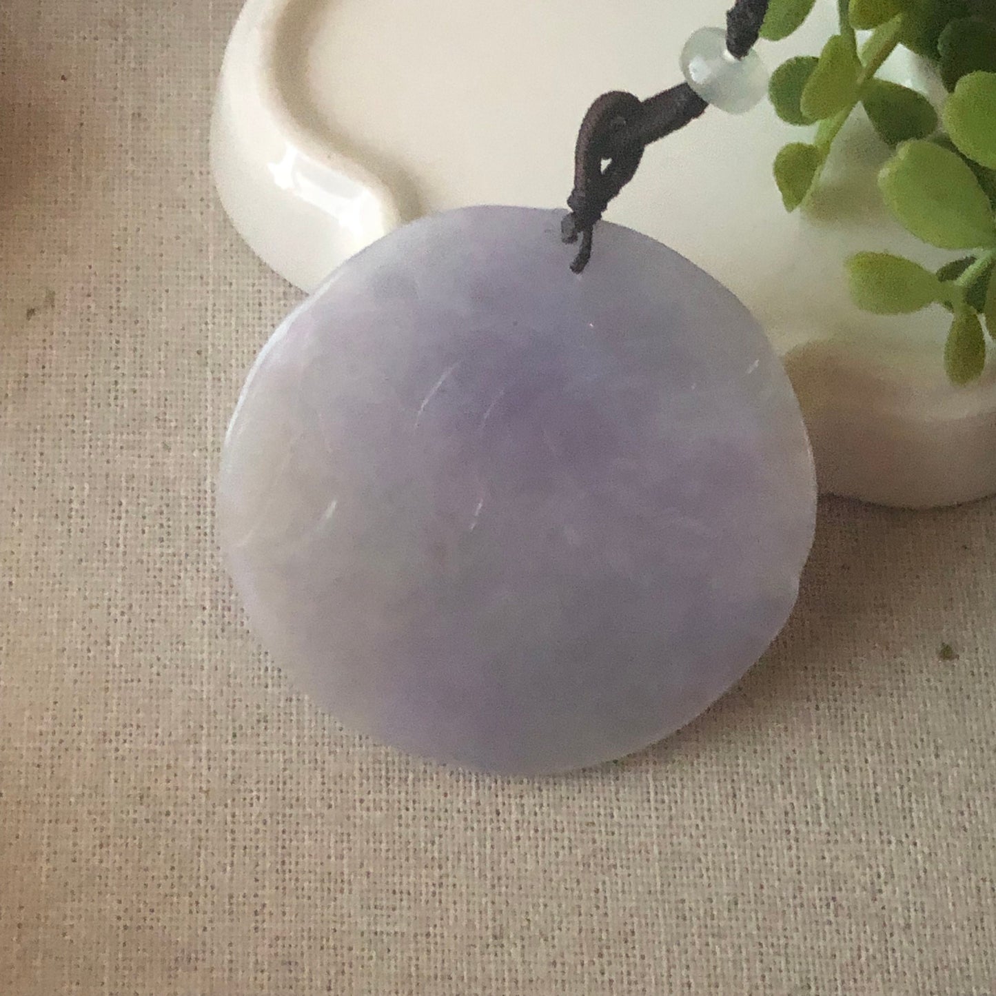 50mm Jadeite Jade Lavender Glutinous Carved Floral Scenery Pendant