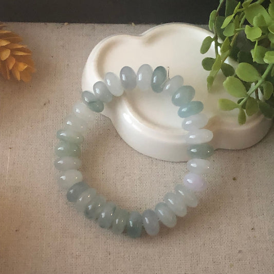 11mm Icy Asst. Green Jade Jadeite Big Donut Bead Bracelet