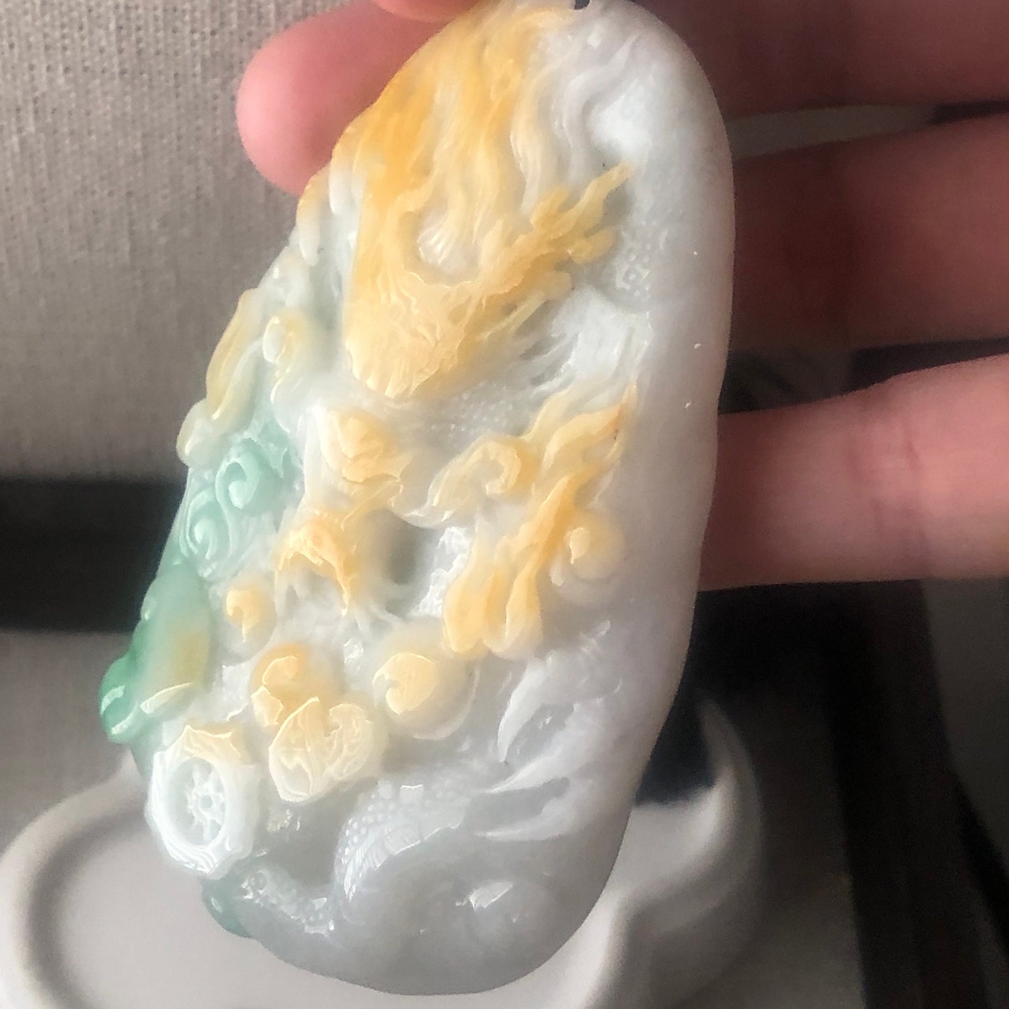 77.8 mm Jadeite Jade Yellow Green Carved Dragon Pendant Charm