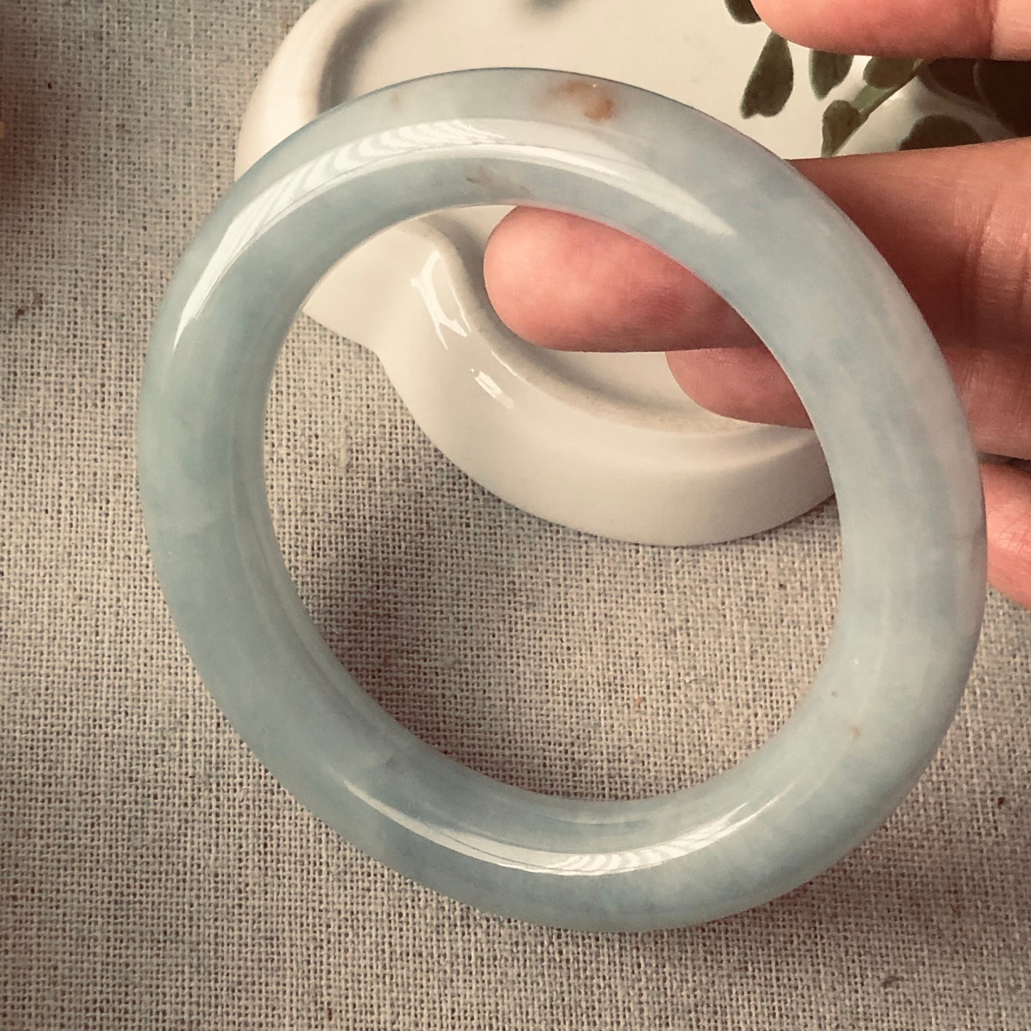 56.5 mm Icy Sky Blue Jadeite Jade round shaped Bangle