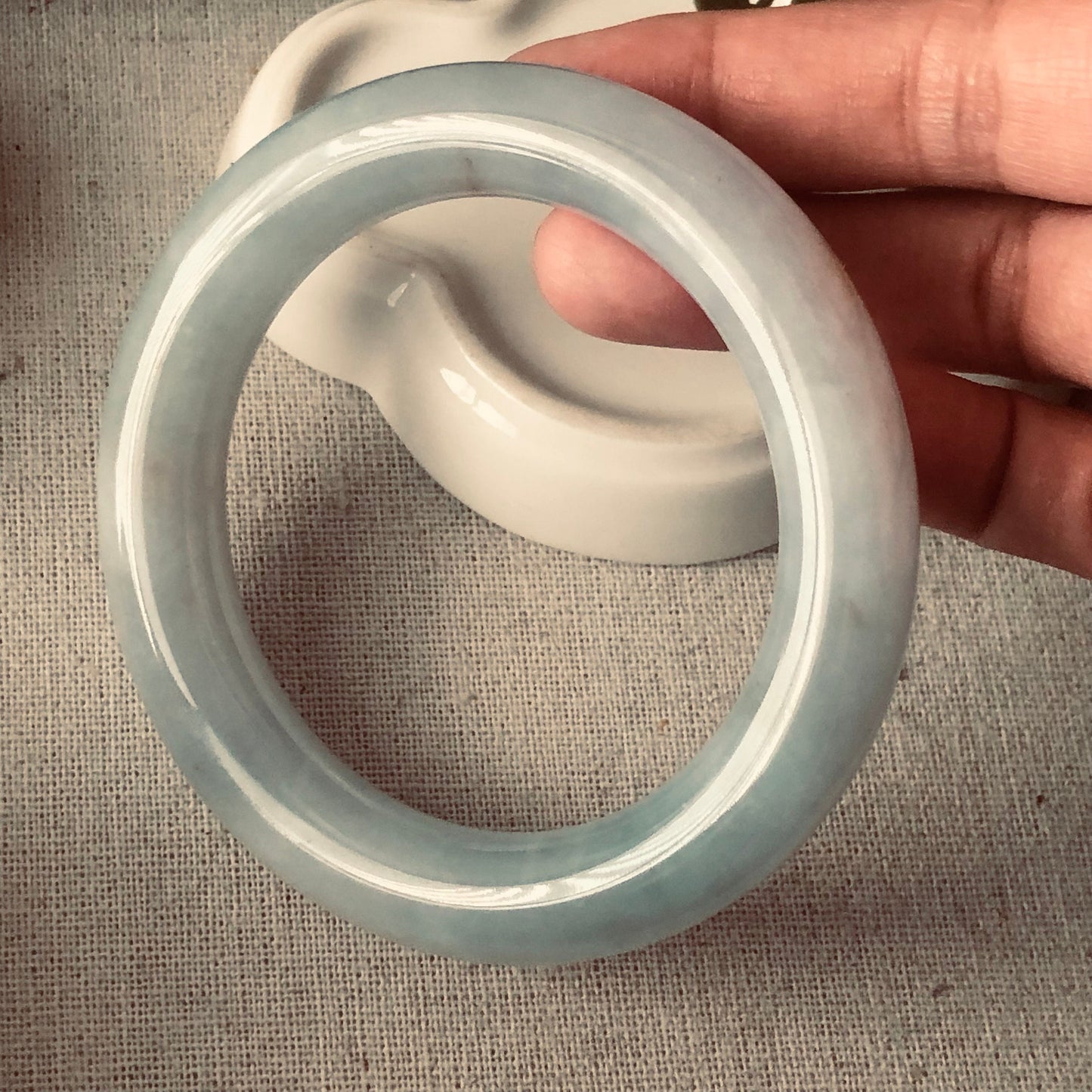 56.5 mm Icy Sky Blue Jadeite Jade round shaped Bangle