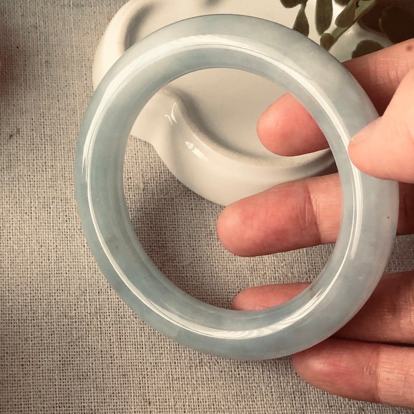 56.5 mm Icy Sky Blue Jadeite Jade round shaped Bangle