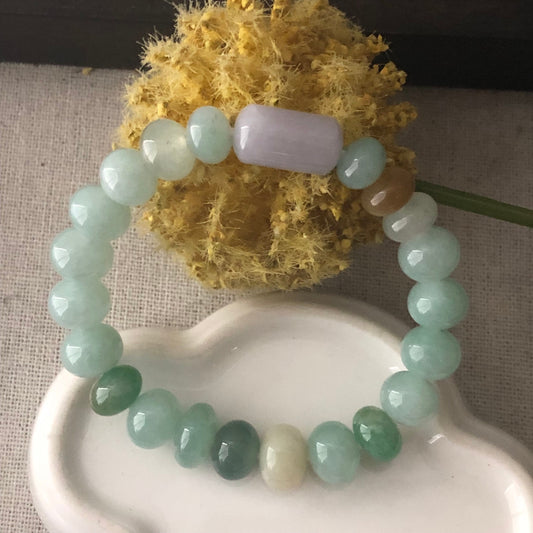 Asst. Green Yellow Lavender Jade Jadeite Big Donut Bead Bracelet