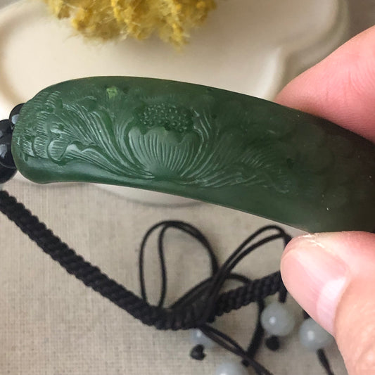 61.3mm Carved Flower Hetian Nephrite Jade Tie Knot Rope Bracelet One Size