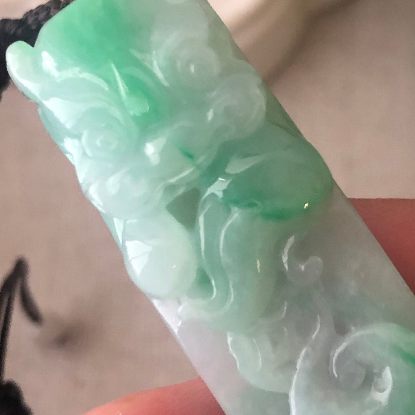 49.5mm Carved Pixiu Head Ruyi Jadeite Jade Tie Knot Rope Bracelet One Size