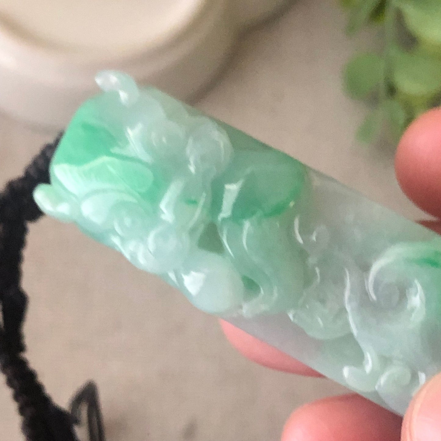 49.5mm Carved Pixiu Head Ruyi Jadeite Jade Tie Knot Rope Bracelet One Size