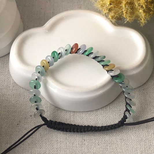 7mm Icy Asst Color Mini Peace Donut Jadeite Jade Rope Bracelet