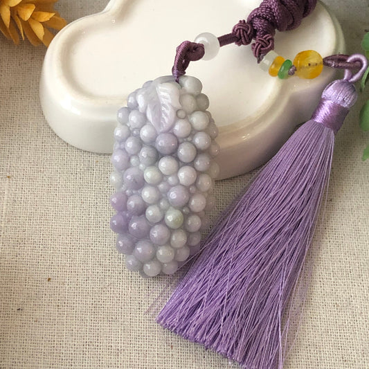 56mm Lavender Jadeite Jade Carved Grape Pendant