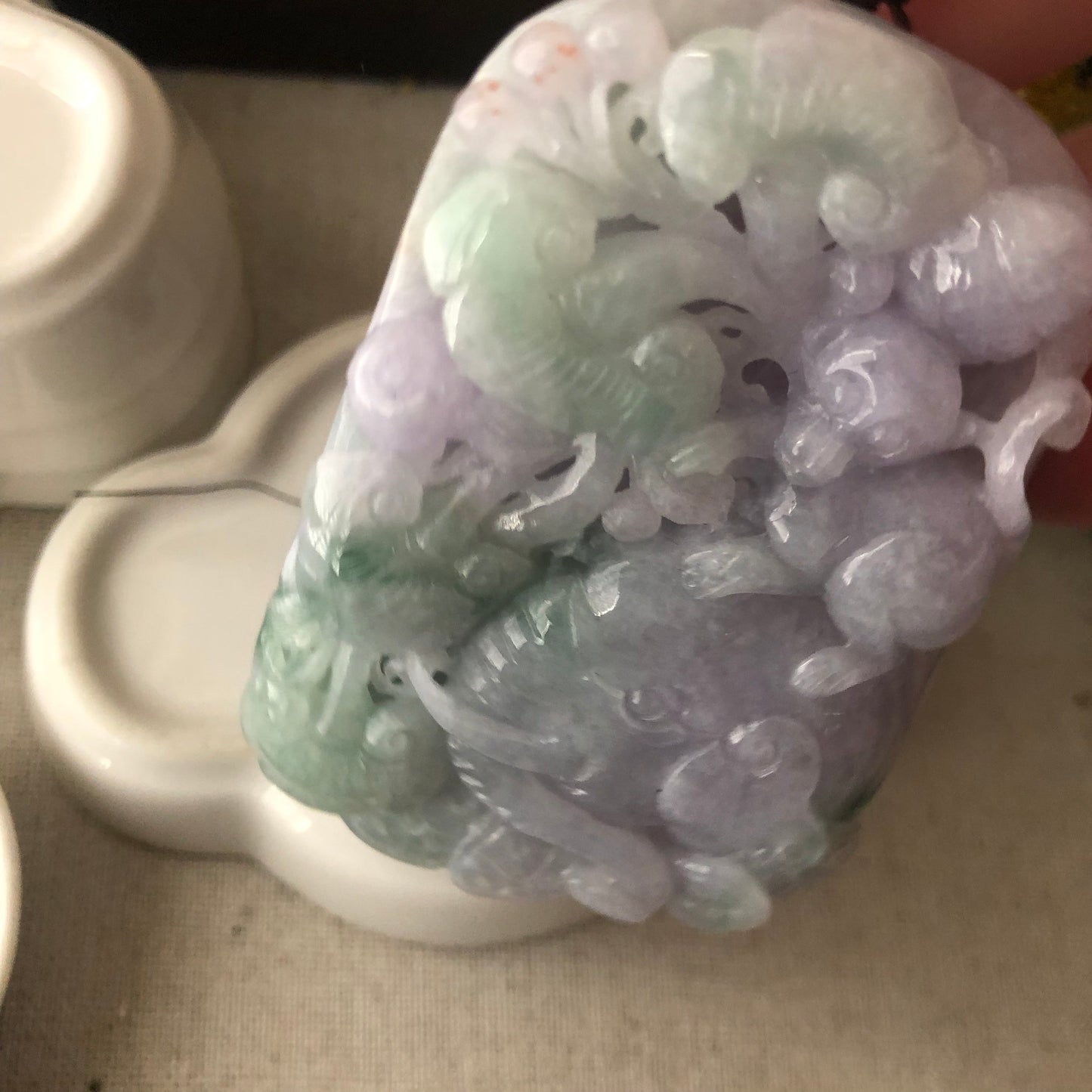 70 mm Lavender Green 3D Carved Monkey Elephant Ruyi Flower Pendant