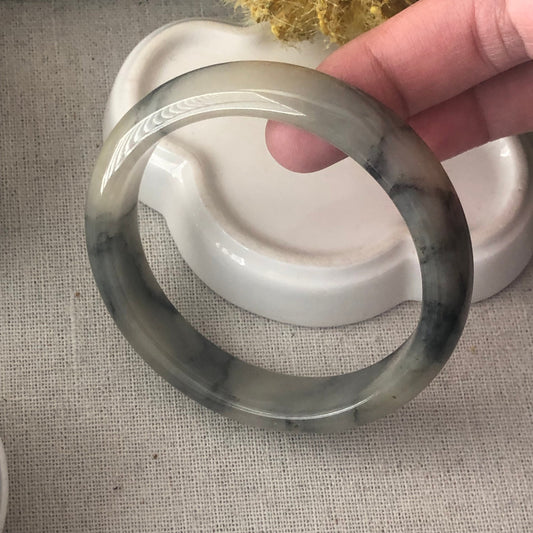 56mm Yellow Wuji Jadeite Jade D-shaped Bangle