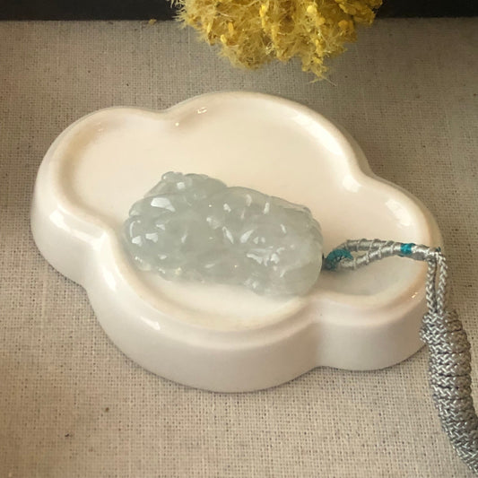 44mm Icy Glossy Jadeite Jade Glutinous Carved Pixiu Pendant