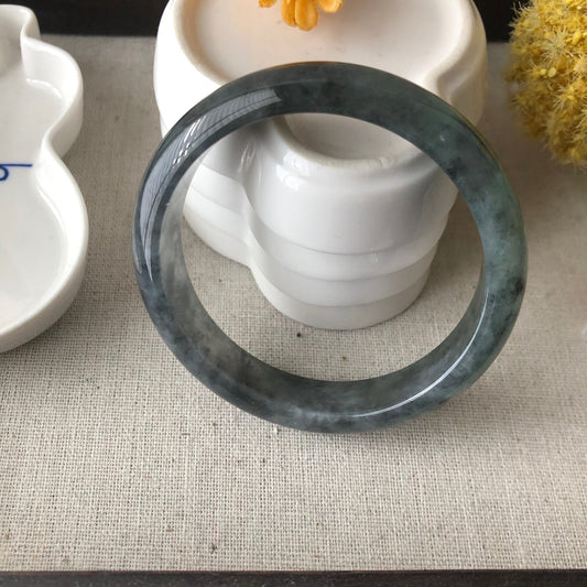 56mm Icy Wuji Black Jadeite Jade Bangle
