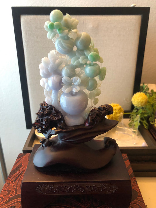 125mm Green Jadeite Jade Carved Apple Flower Display