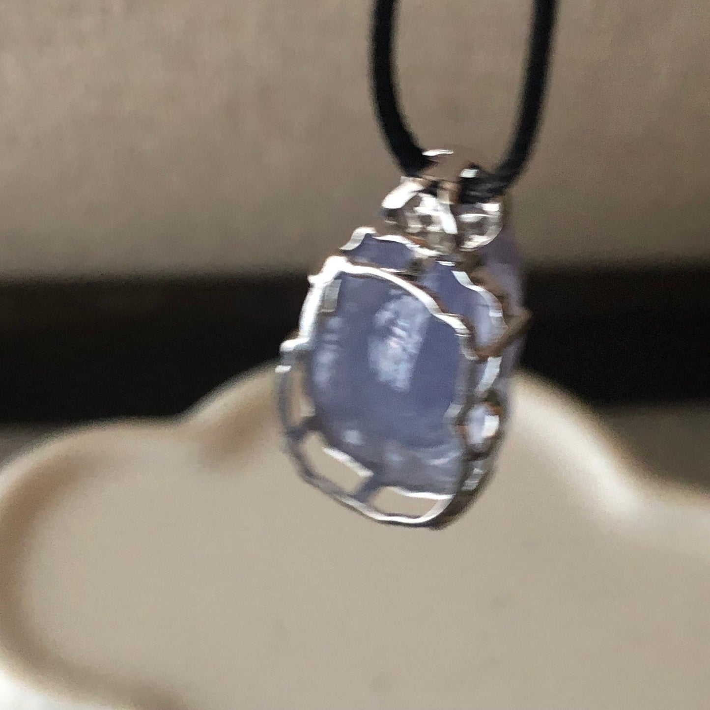 18K white gold 23mm Lavender Blue Jadeite Jade Carved Pixiu Pendant