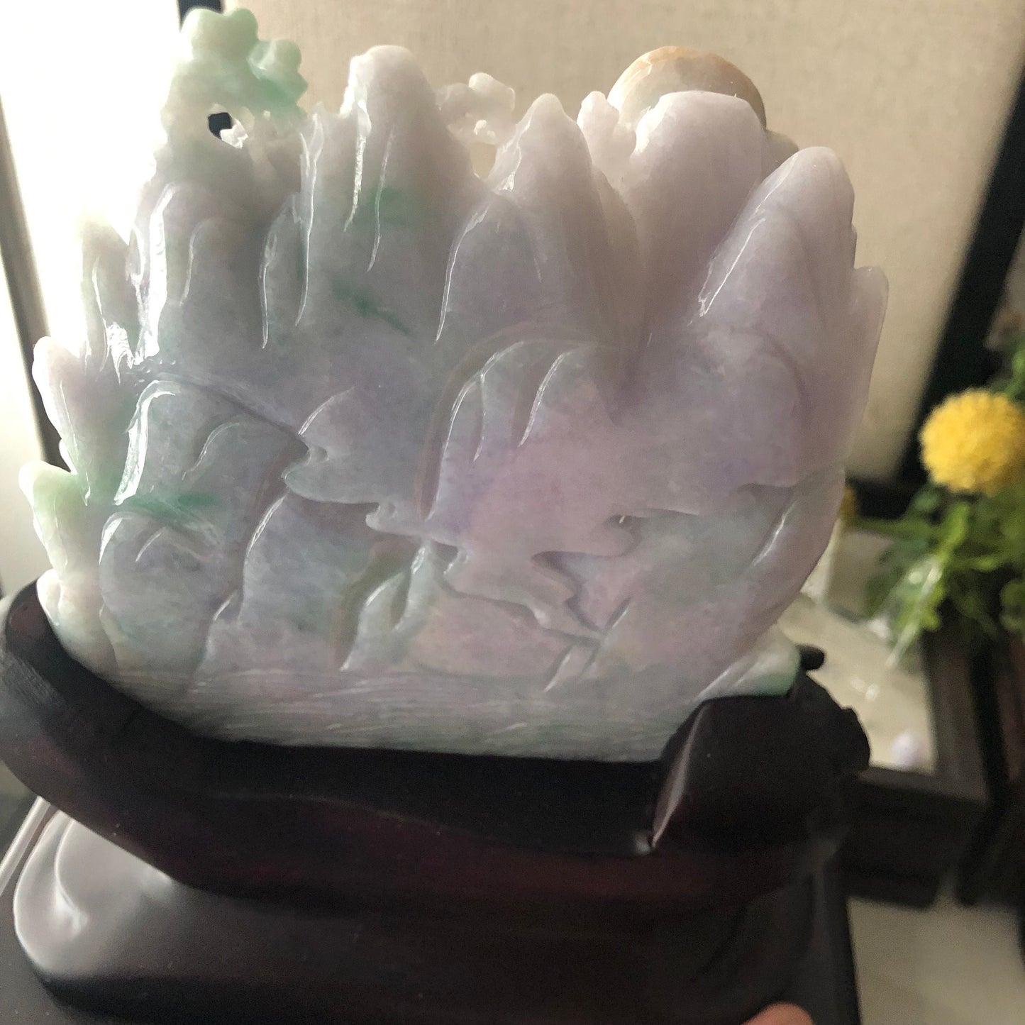 5 Green Lavender Yellow Jadeite Jade Carved Landscape Scenery Display