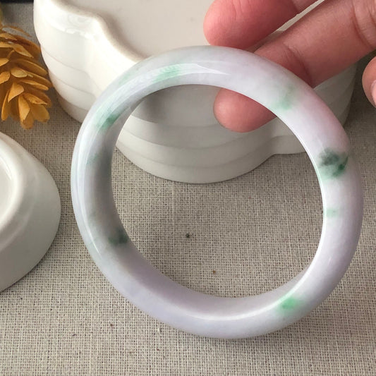 58mm Icy Jadeite Jade Light Lavender Green Float Flowers Bangle