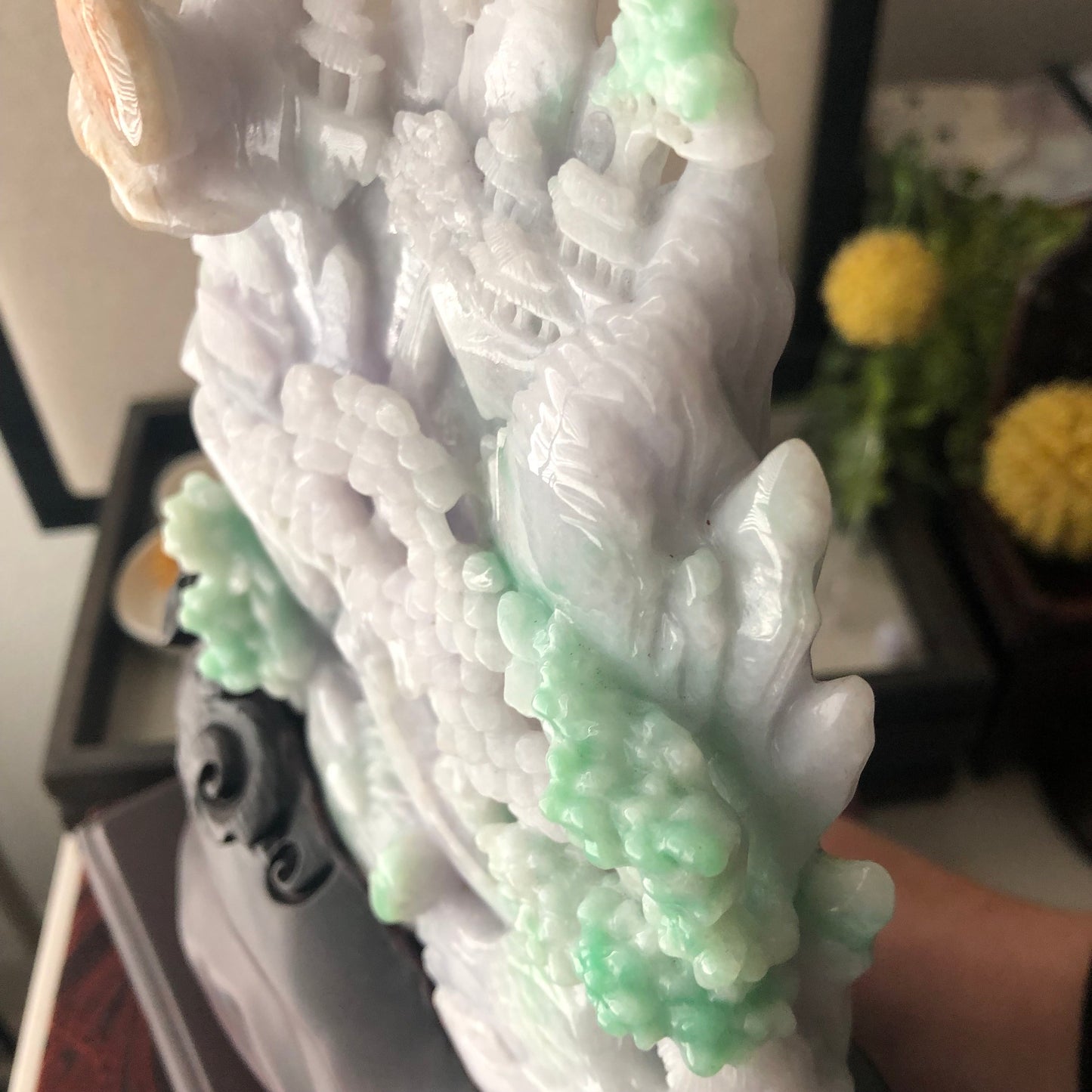 5 Green Lavender Yellow Jadeite Jade Carved Landscape Scenery Display