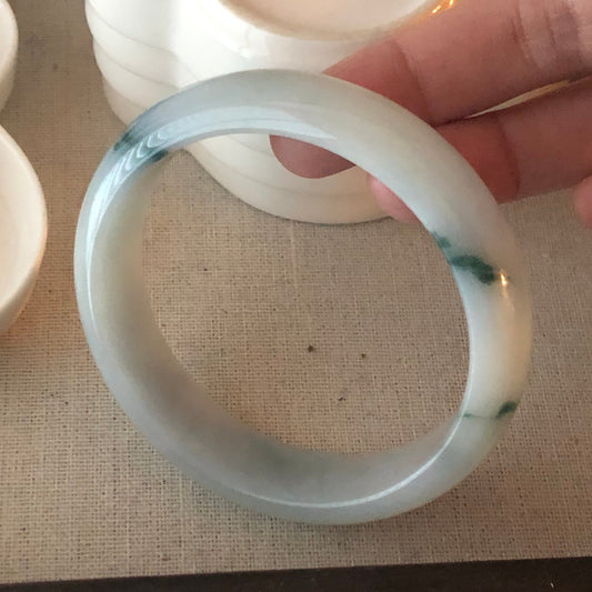 58-59mm Jadeite Jade Icy Green Float Flowers Bangle