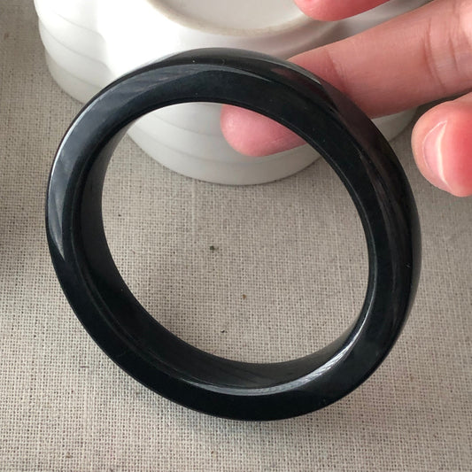 56 mm Hetian Jade Glossy Black Cuff Bangle