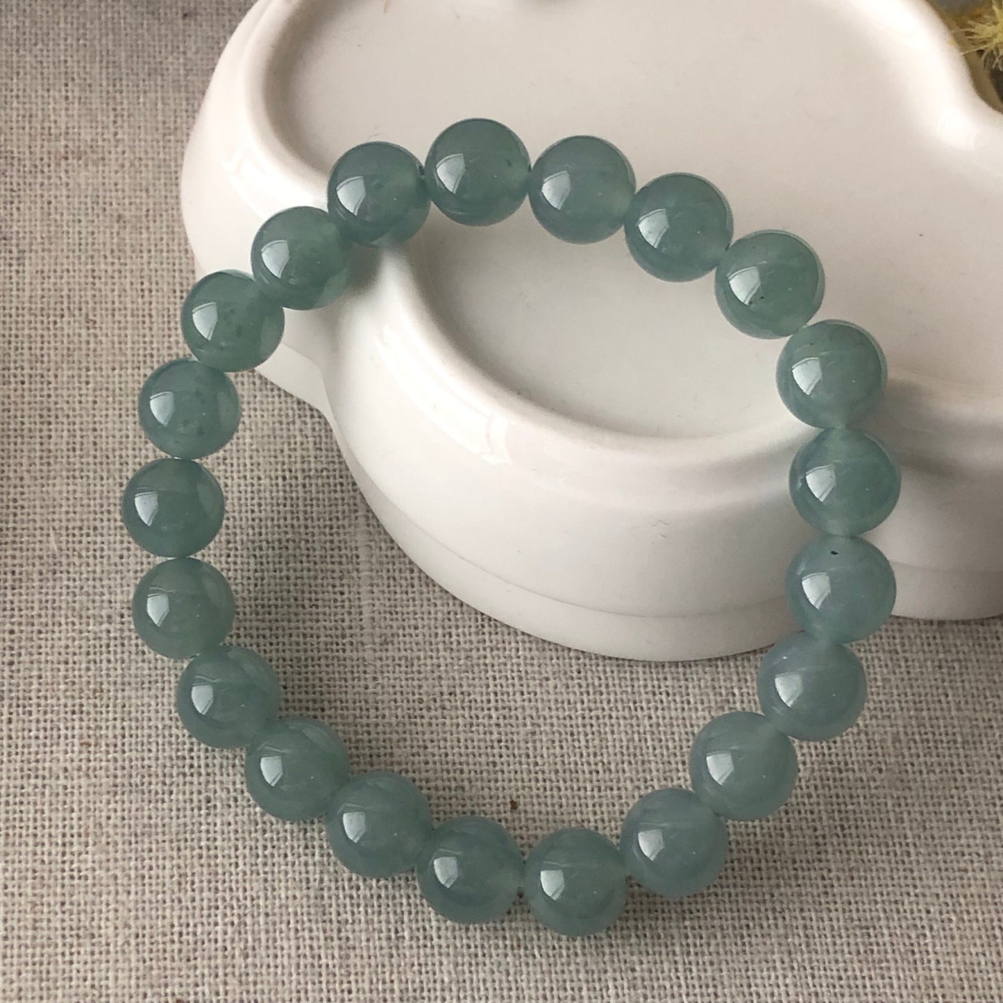 9mm Jadeite Jade Blue Green Bead Bracelet