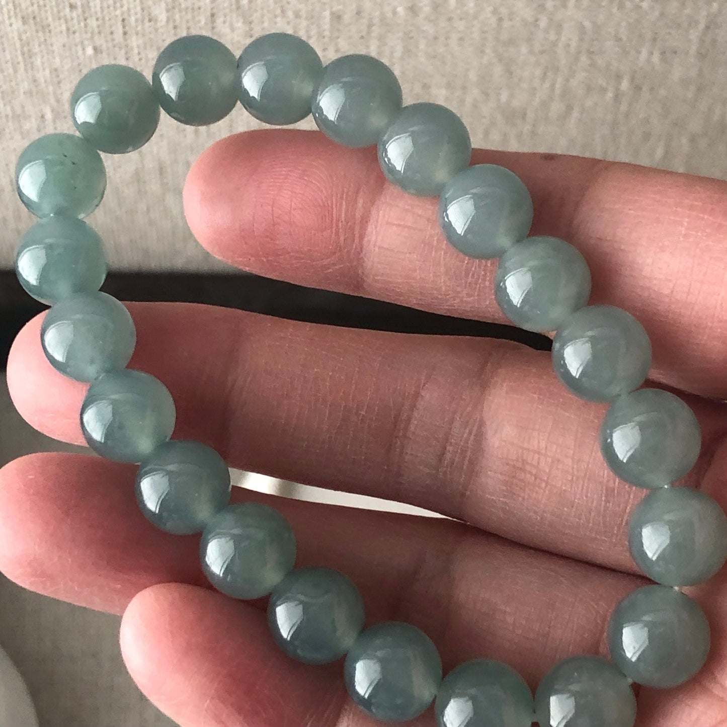 9mm Jadeite Jade Blue Green Bead Bracelet
