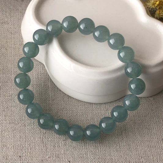 9mm Jadeite Jade Blue Green Bead Bracelet