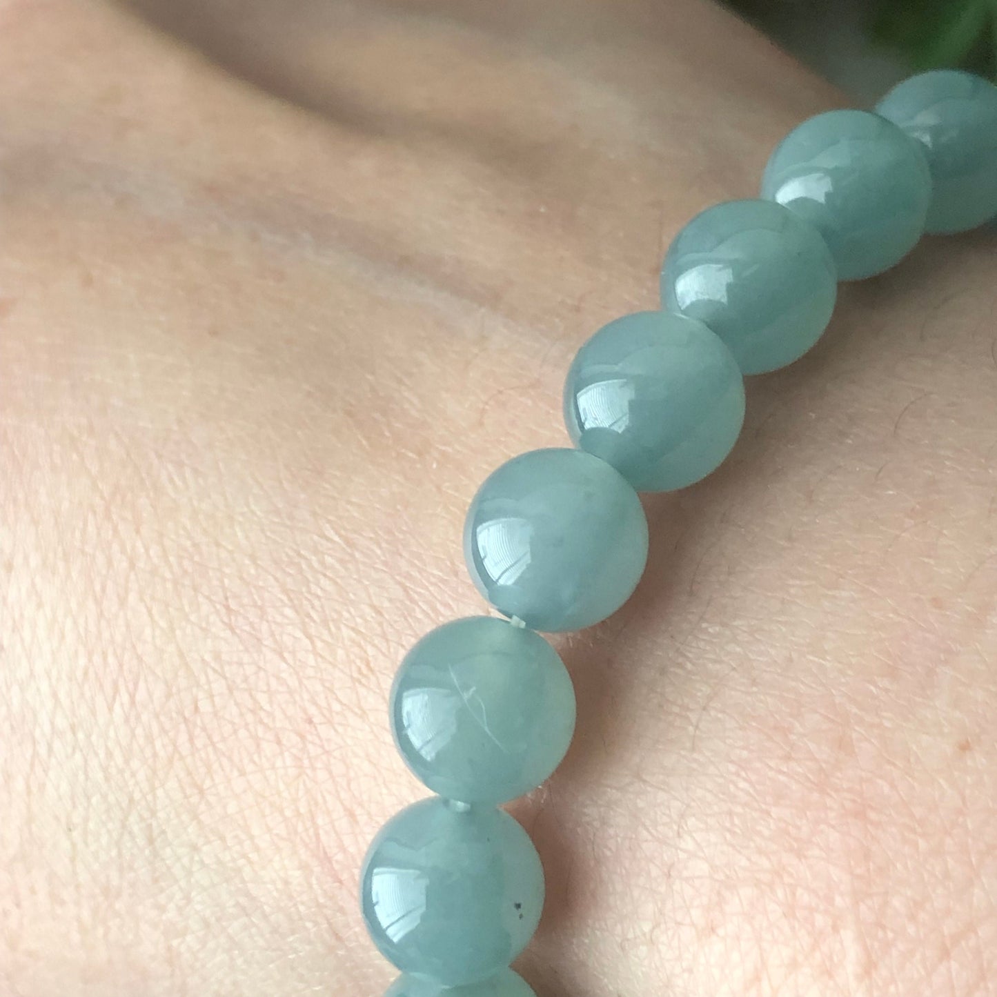 9mm Jadeite Jade Blue Green Bead Bracelet