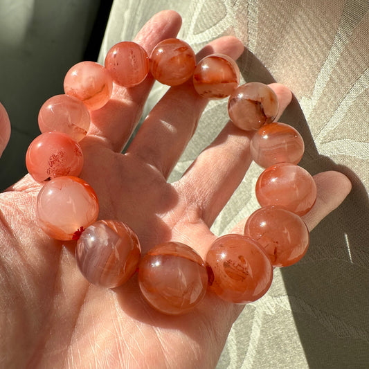 16mm Agate Grade A Natural Bead Bracelet Red Pink Tone RARE