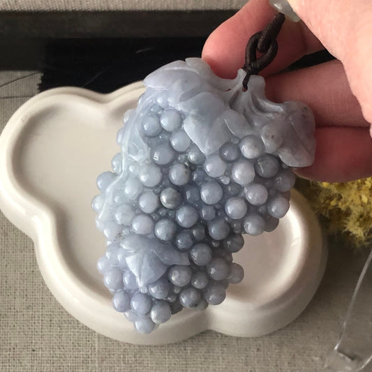 60mm Lavender Blue Jadeite Jade Carved Grape Pendant