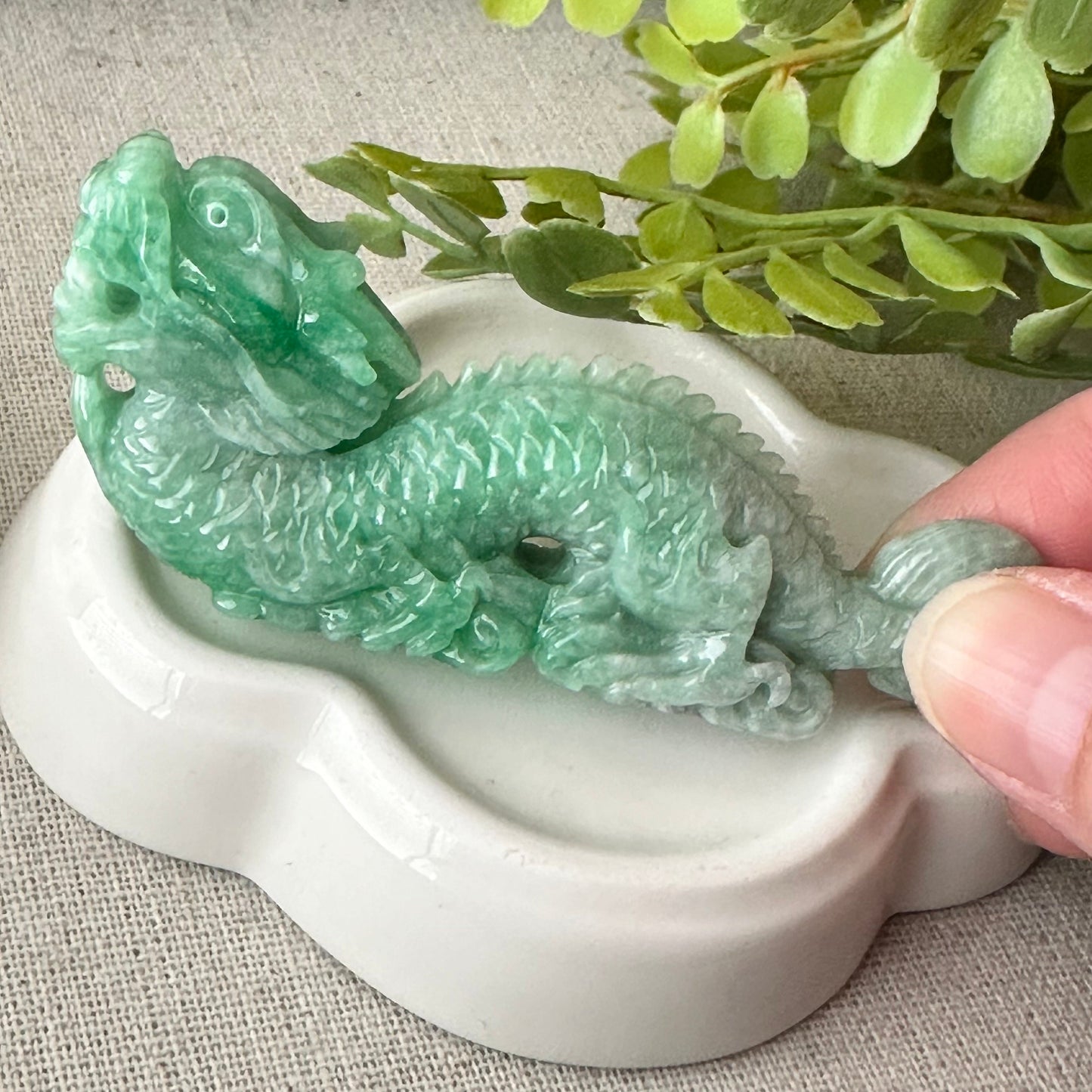 70mm Green Jadeite Jade Carved Dragon Display Statue