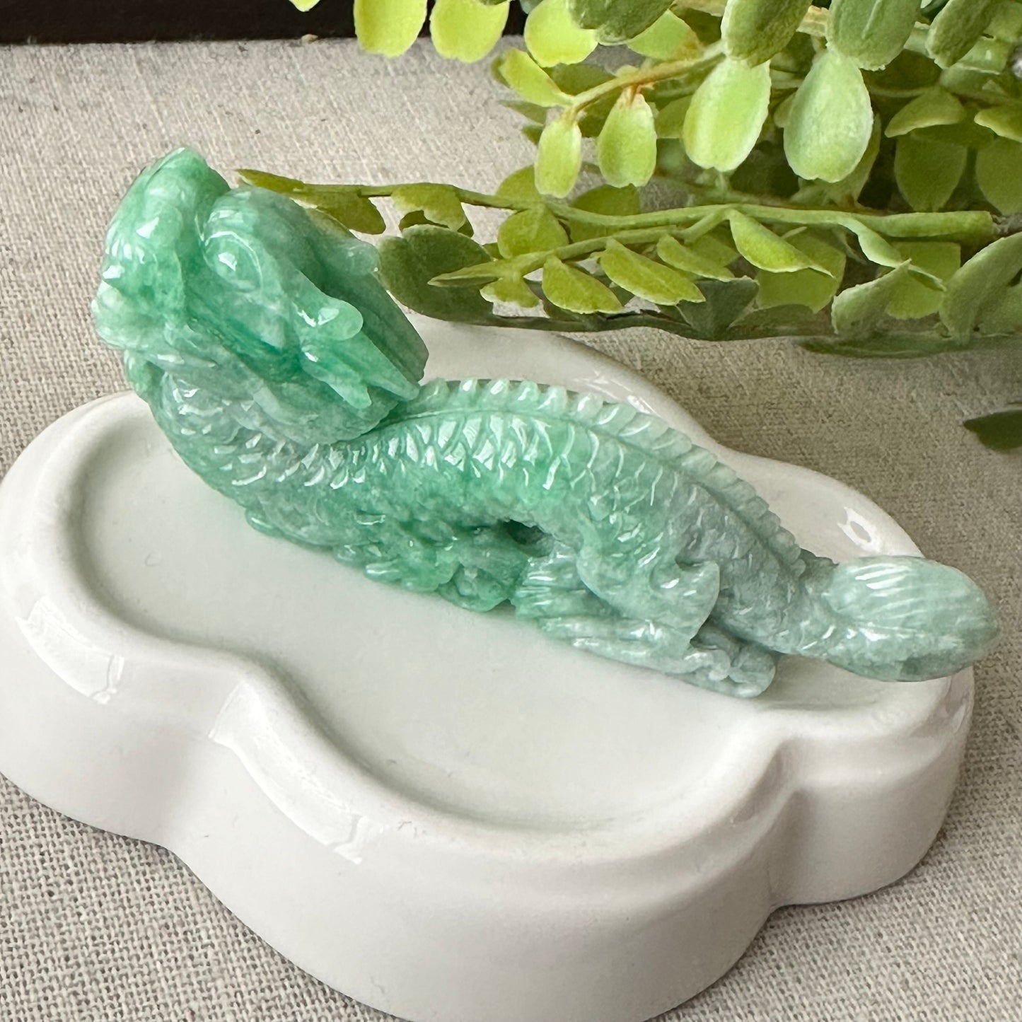 70mm Green Jadeite Jade Carved Dragon Display Statue