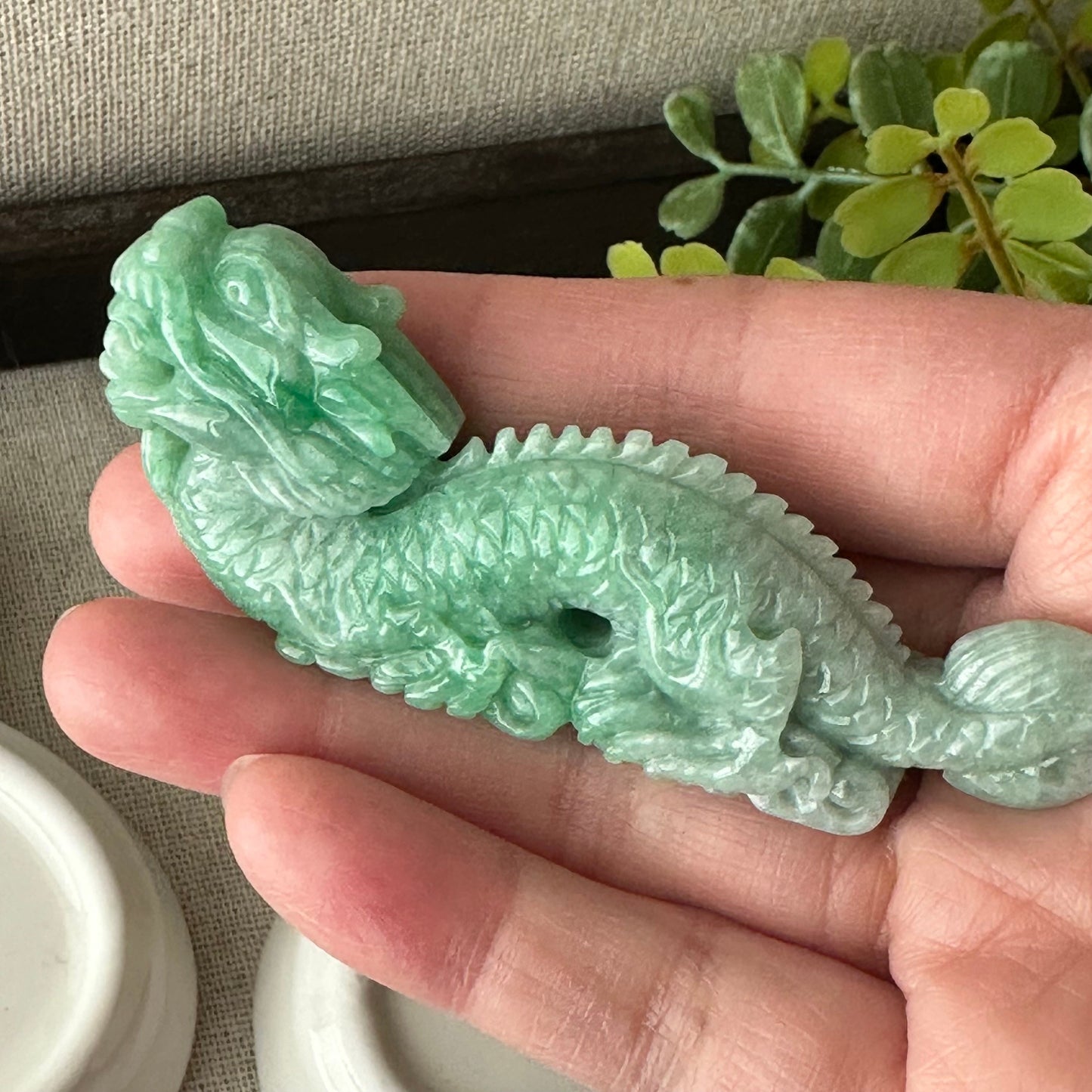 70mm Green Jadeite Jade Carved Dragon Display Statue
