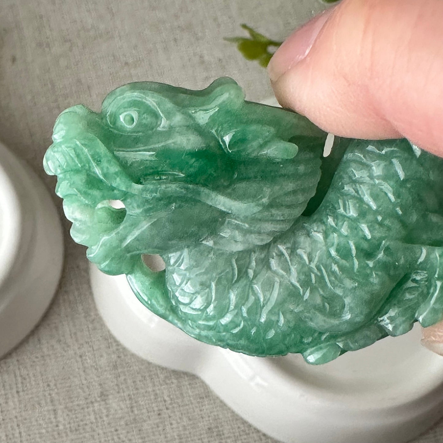 70mm Green Jadeite Jade Carved Dragon Display Statue