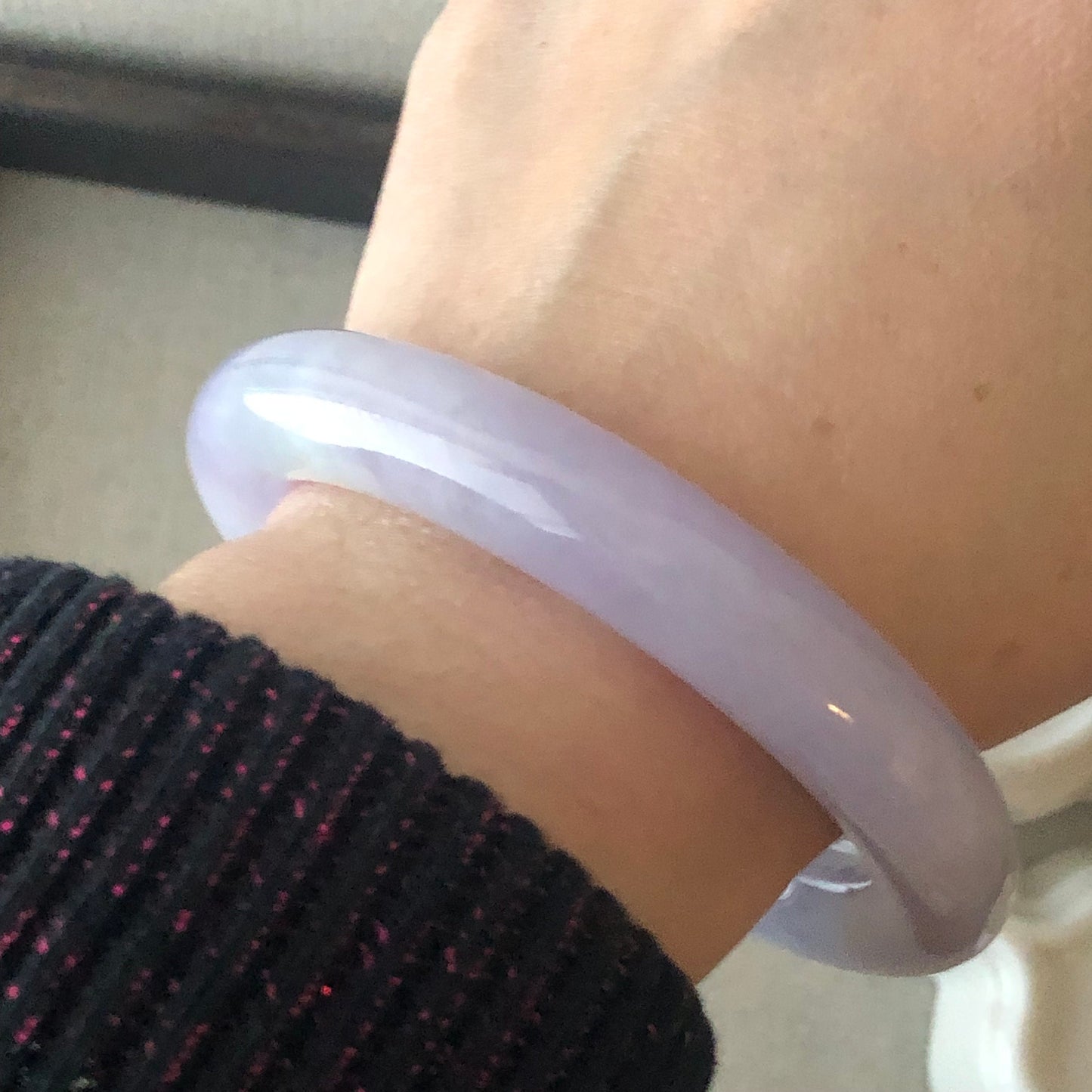 56mm Jadeite Jade Icy Lavender Round Bangle RARE