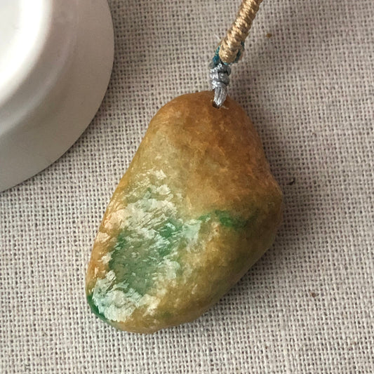 40mm Yellow Green Jadeite Jade Natural Stone Pendant