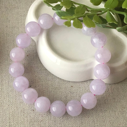 11 mm Icy Pink Lavender Jadeite Jade Bead Bracelet