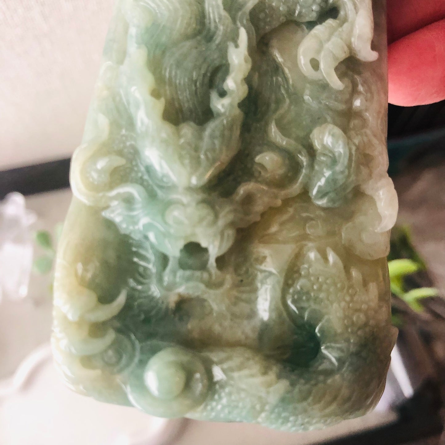 76 mm Yellow Green Jadeite Jade Carved Dragon Pendant