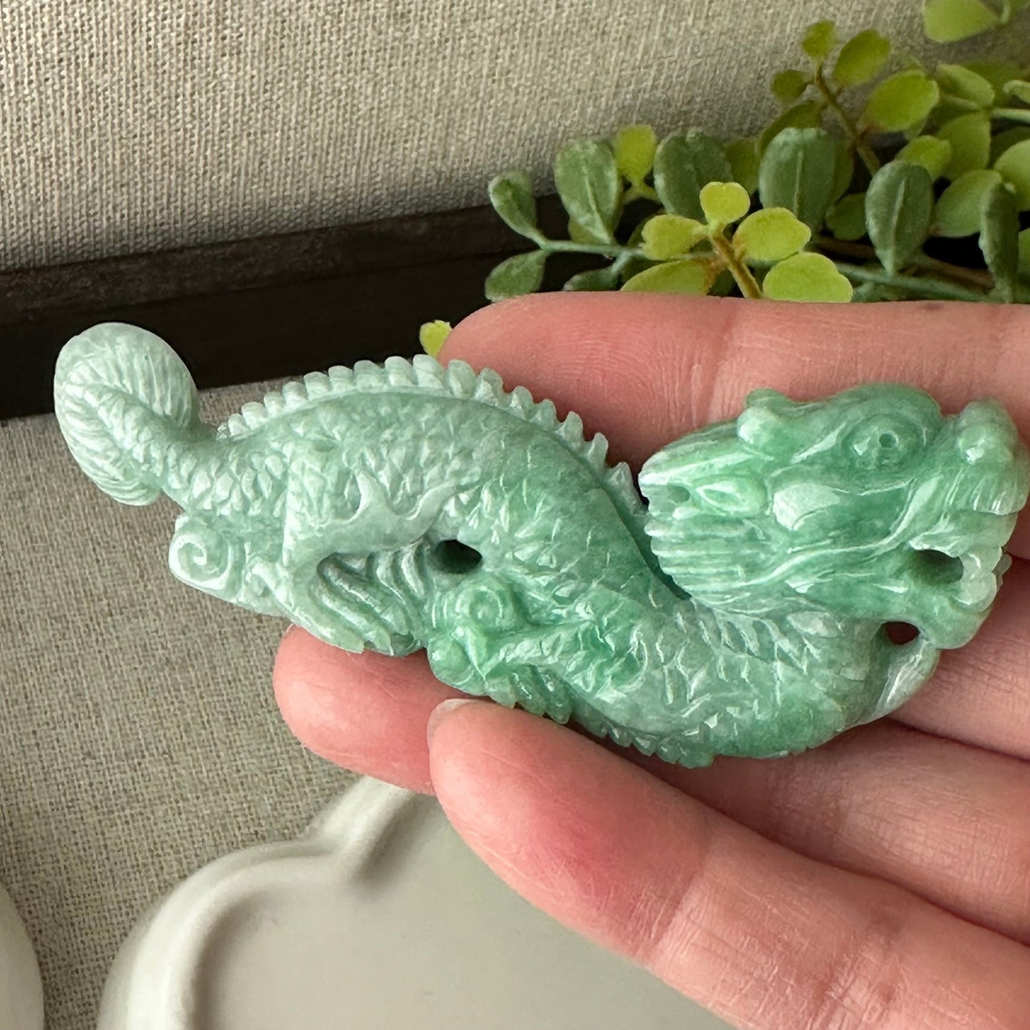 70mm Green Jadeite Jade Carved Dragon Display Statue